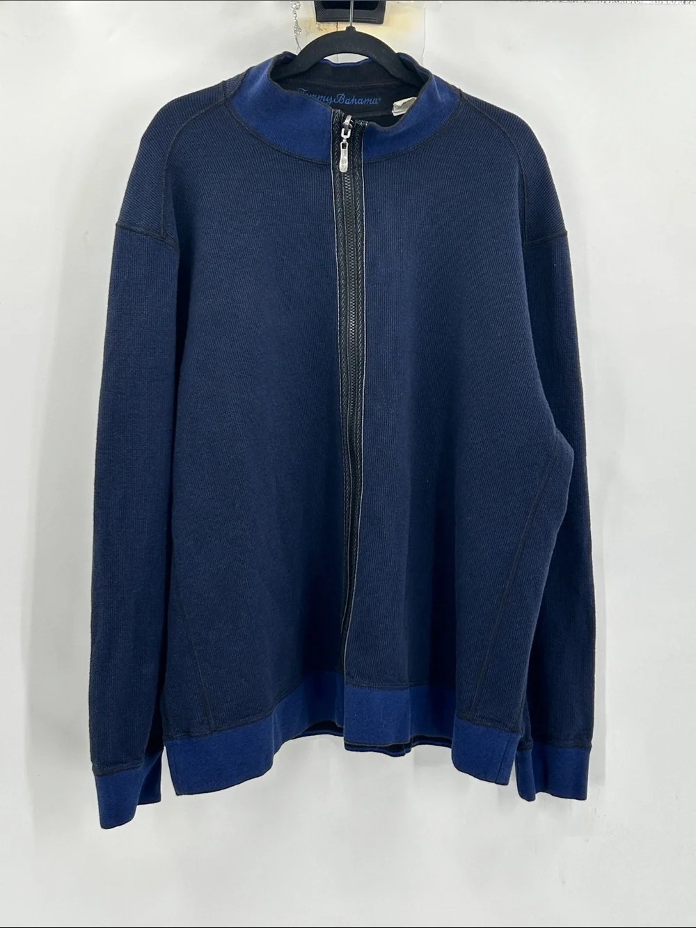 Tommy Bahama Reversible Full Zip Sweater Blue/Black Size XXL